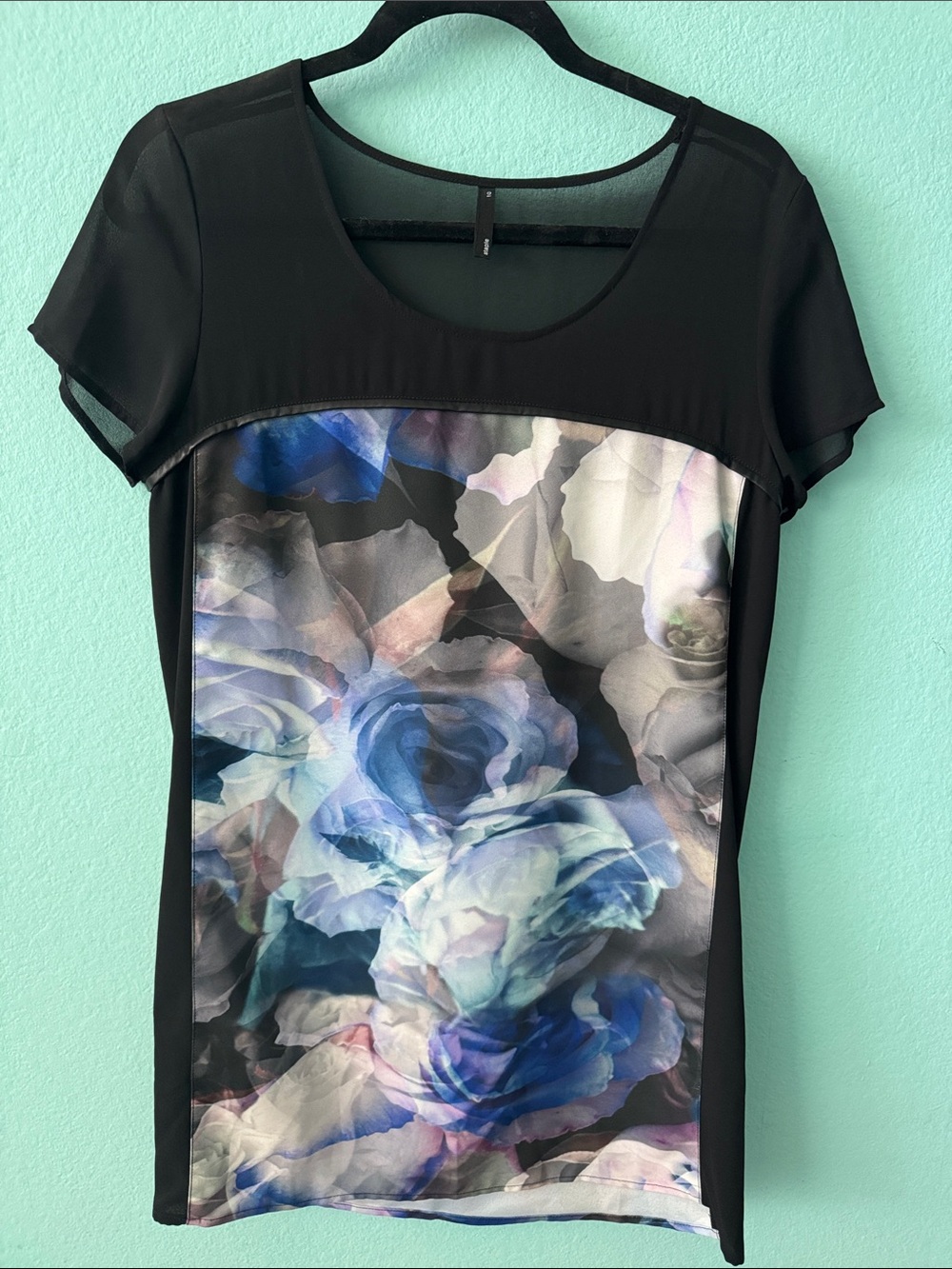 Floral Print Black Short Sleeve Women's Dress or Top